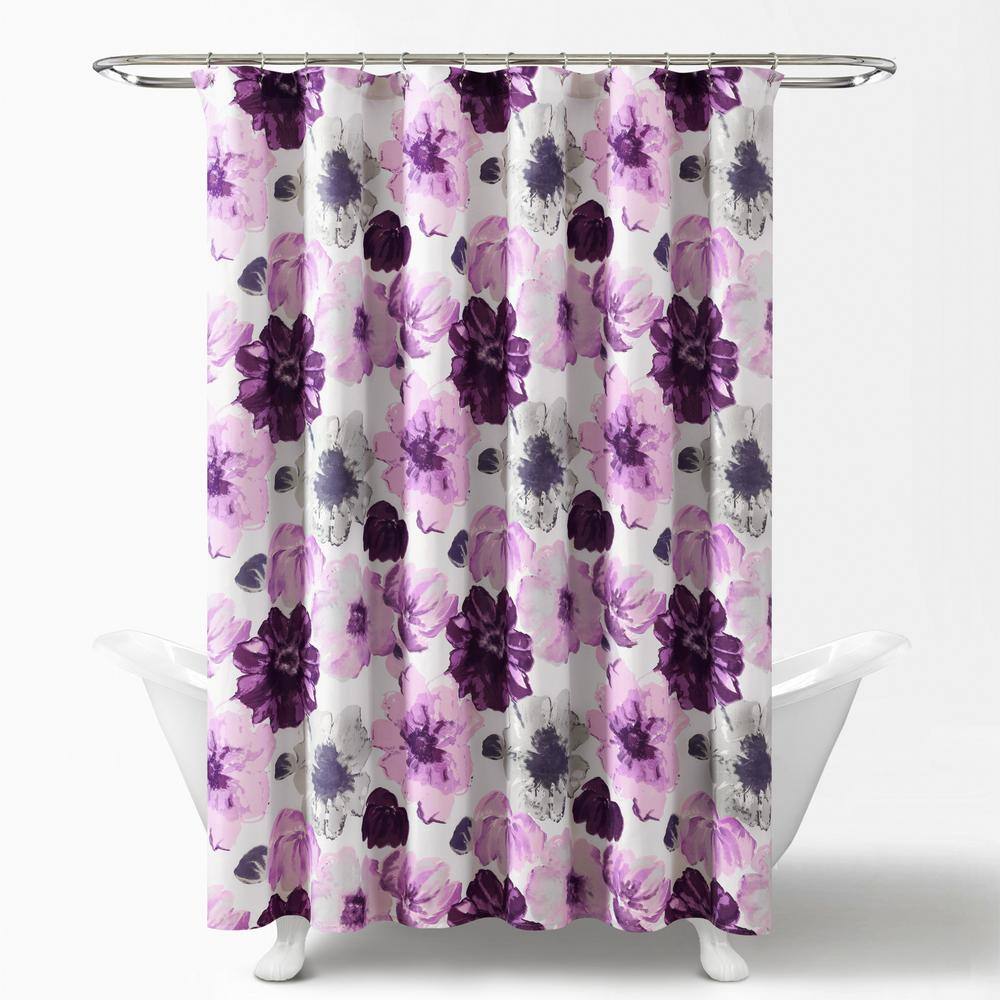 Leah Floral Purple and Gray Polyester Shower Curtain 72" x 72"