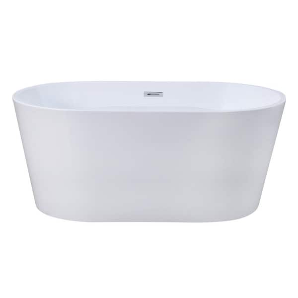 Kingston Brass Aqua Eden 56 in. x 32 in. Acrylic Freestanding Soaking Bathtub in White with Drain