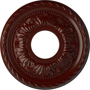 7/8" x 11-3/8" x 11-3/8" Polyurethane Palmetto Ceiling Medallion, Brushed Mahogany