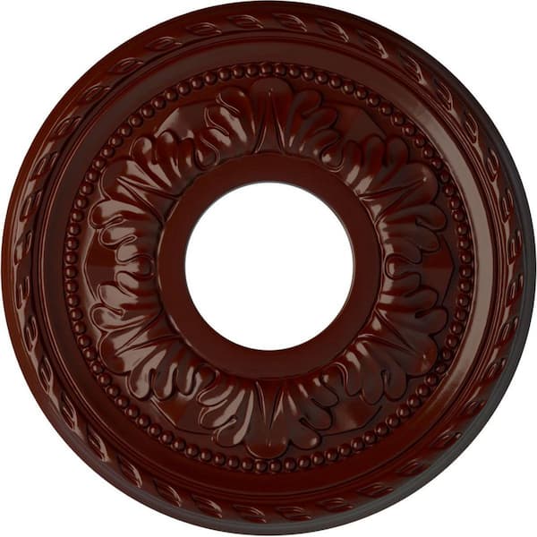 Ekena Millwork 7/8" x 11-3/8" x 11-3/8" Polyurethane Palmetto Ceiling Medallion, Brushed Mahogany