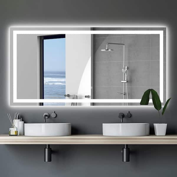 72 in. W x 36 in. H Large Rectangular Frameless Anti-Fog Dimming Wall LED Bathroom Vanity Mirror with Light