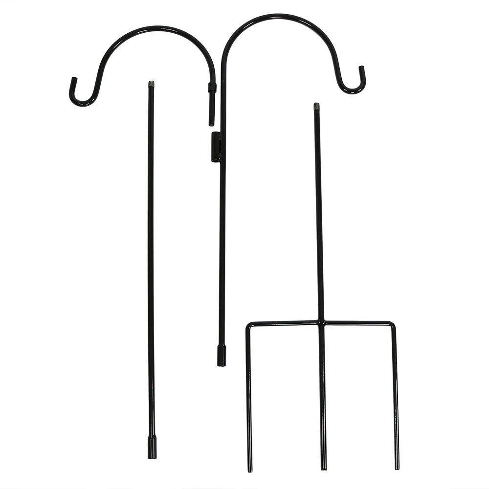 84" Black Steel Double Shepherd Hooks for Outdoor Hanging