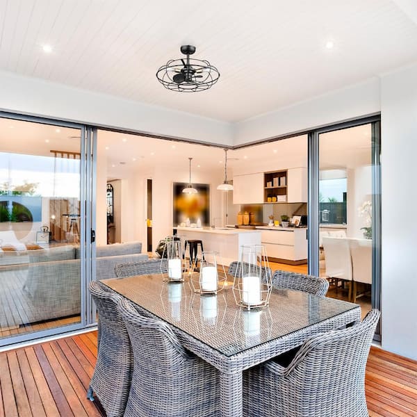 Farmdale 24 in. Indoor/Outdoor Matte Black Ceiling Fan with Light Kit and Remote Control