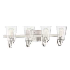 Grace 27.5 in. 4-Light Brushed Polished Nickel Finish Vanity Light with Seeded Glass