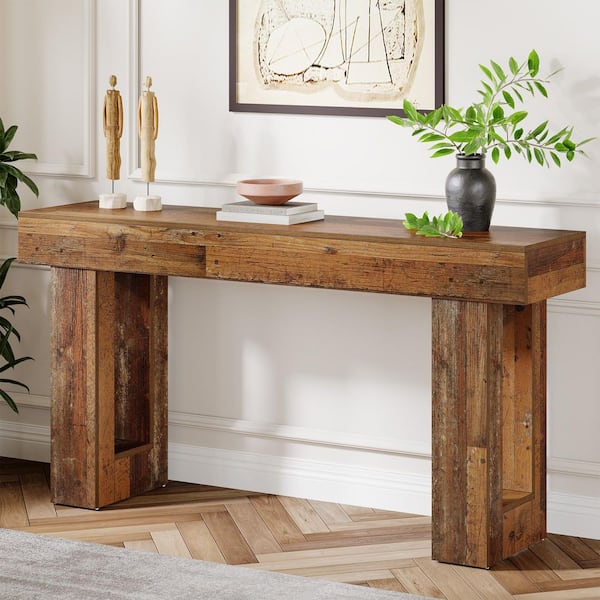 BYBLIGHT Turrella 63in. Golden Hickory Sofa Table Rectangle Wood Console Table, Entryway Table for Entrance, Living Room