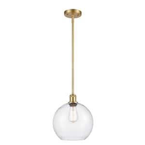 Athens 1-Light Satin Gold Shaded Pendant Light with Seedy Glass Shade