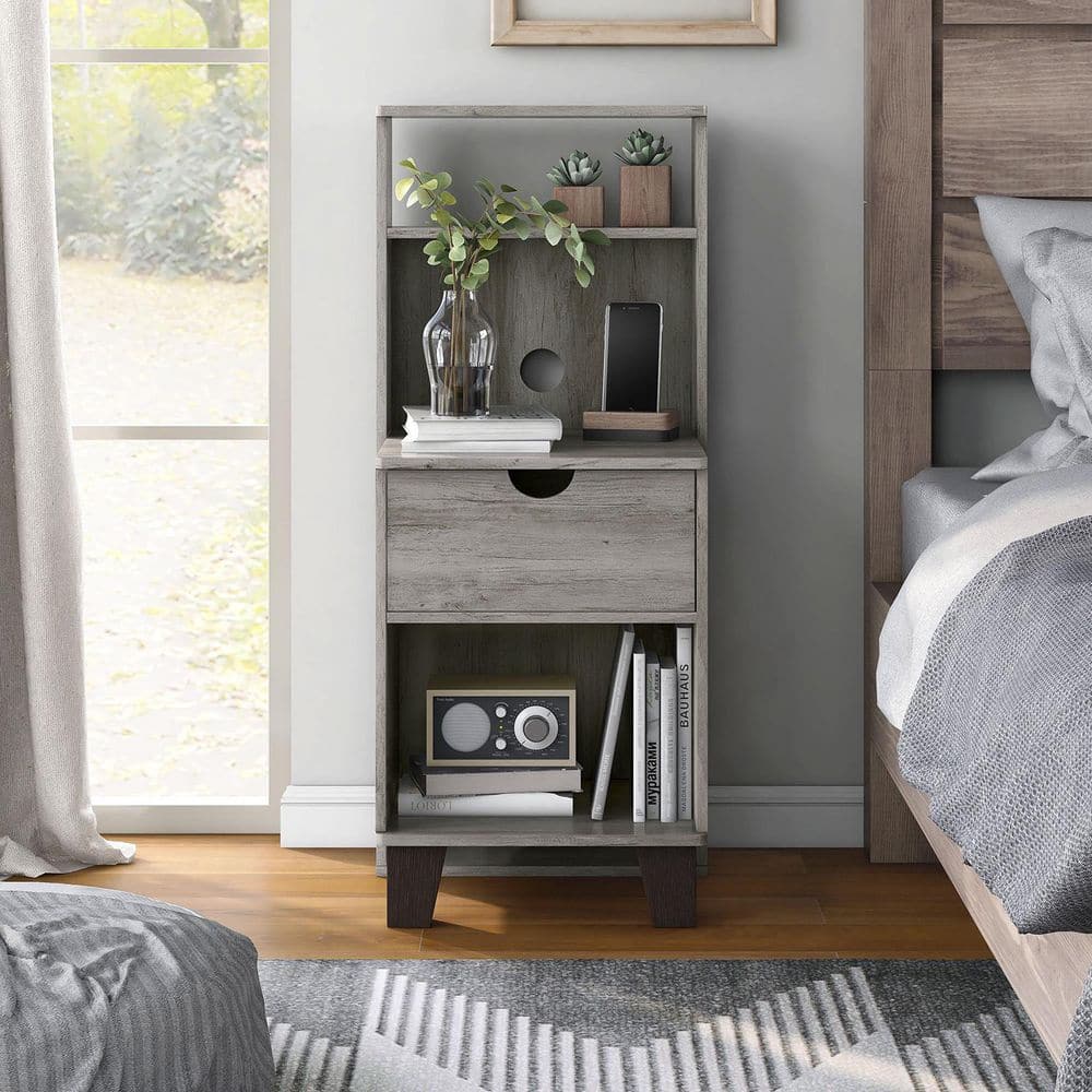 Siletz 1-Drawer Vintage Gray Oak Nightstand (36.61 in. H x 15.75 in. W x 15.75 in. D) -  Furniture of America, YNJ-2166C35