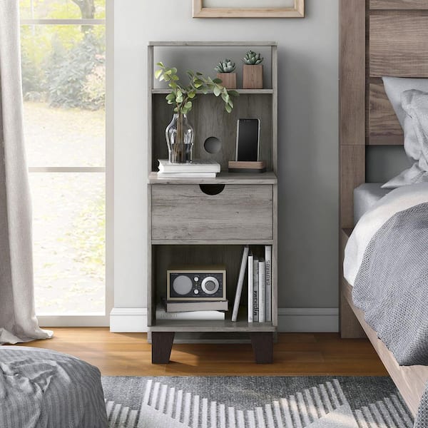 Furniture of America Siletz 1-Drawer Vintage Gray Oak Nightstand (36.61 in. H x 15.75 in. W x 15.75 in. D)