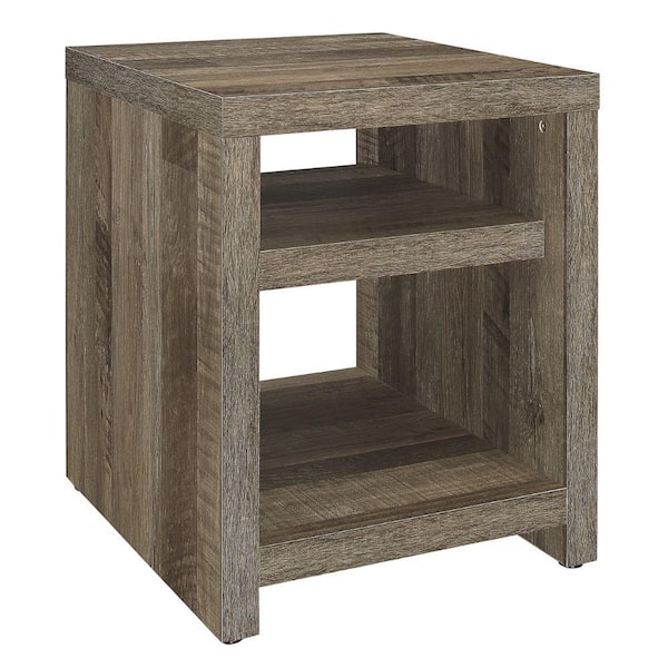 Benjara 22 in. Brown Rectangle Wood End Table with 2 Open Shelves