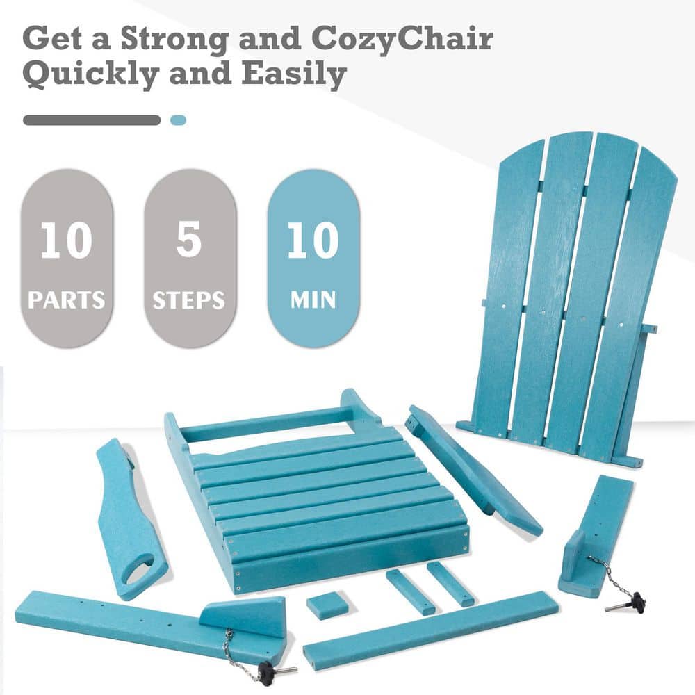 Light Blue HDPE Resin Folding Adirondack Chair with Arms