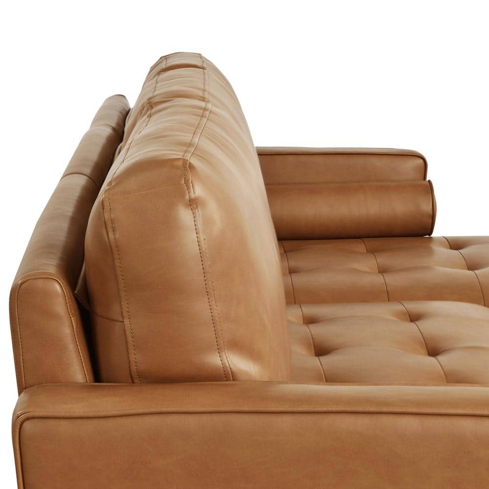 Carmel Tufted Faux Leather Sofa Chaise with Ottoman