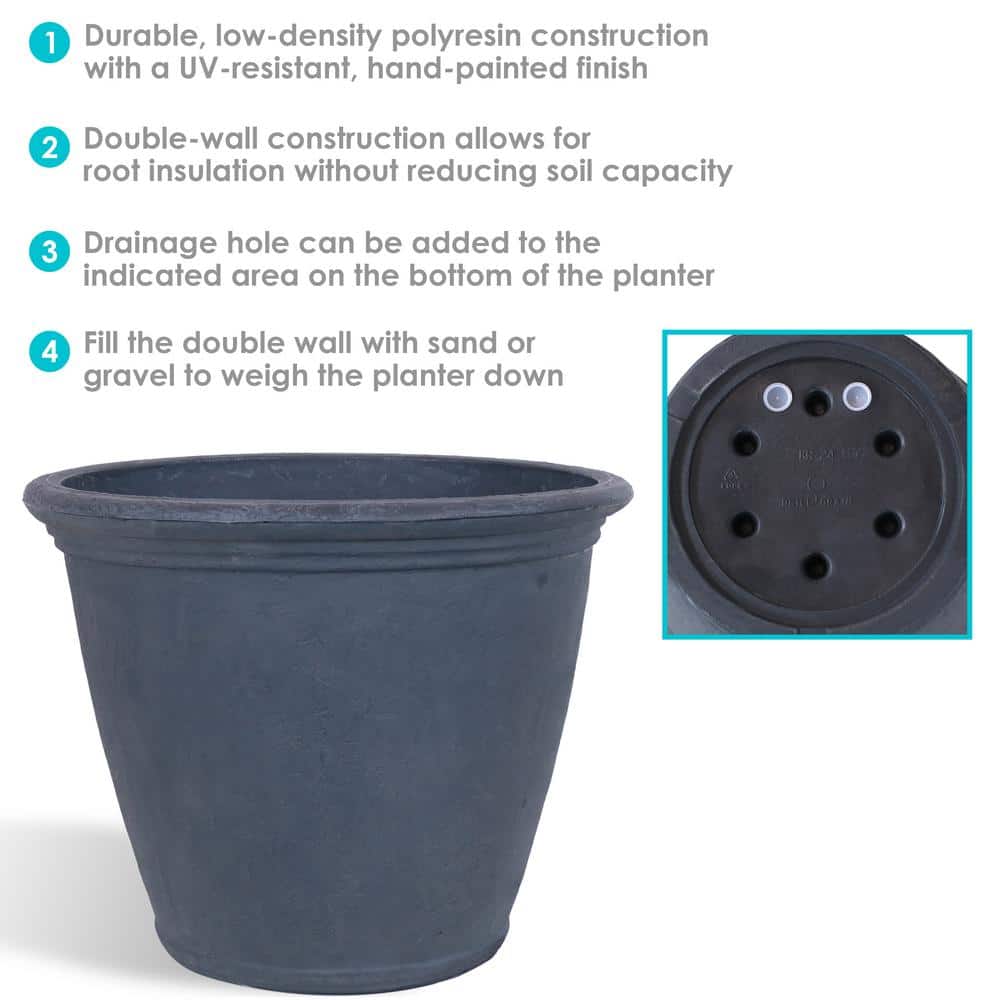 Anjelica Rustic Slate 24" Double-Walled Polyresin Outdoor Planter