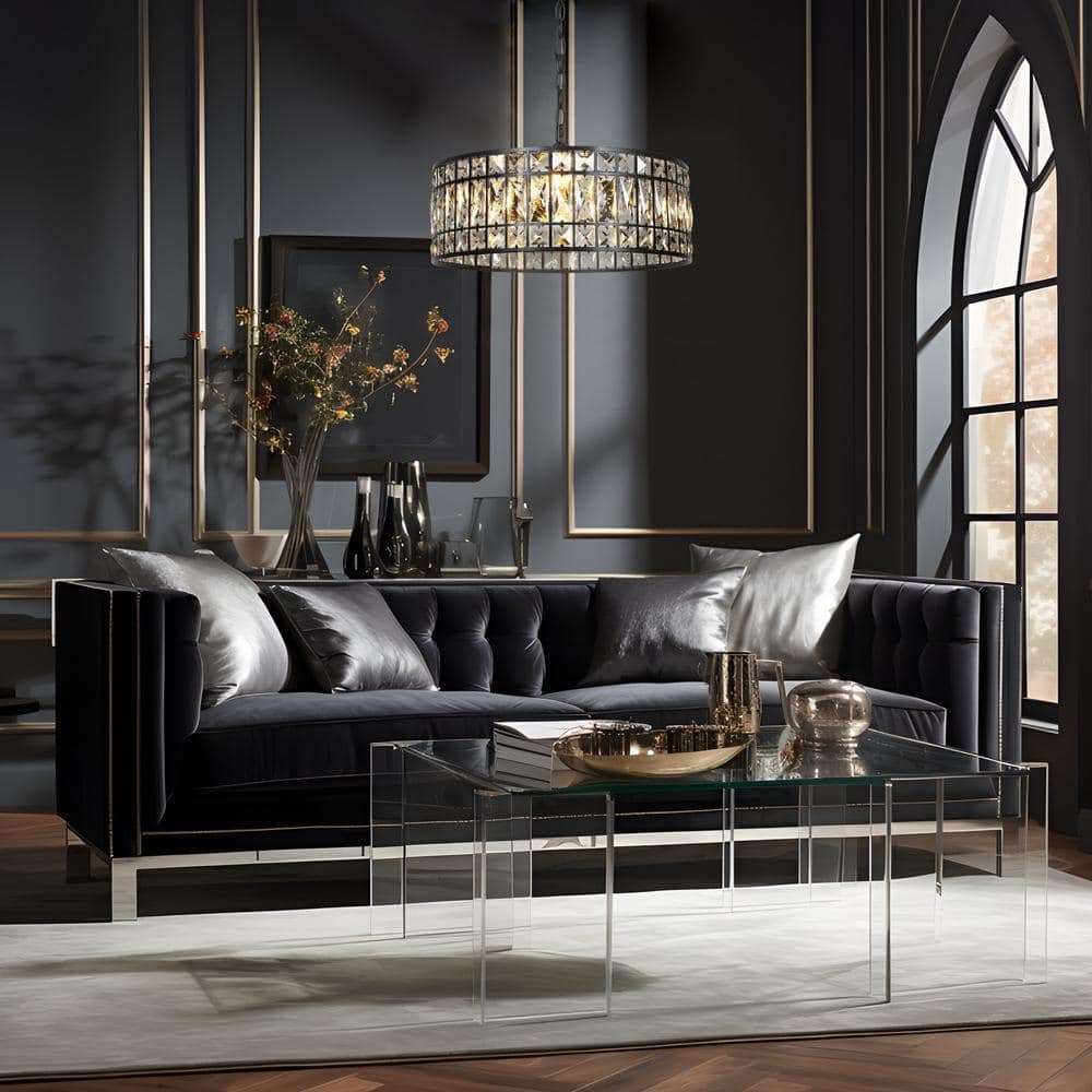 Matte Black and Crystal 18" Drum Chandelier