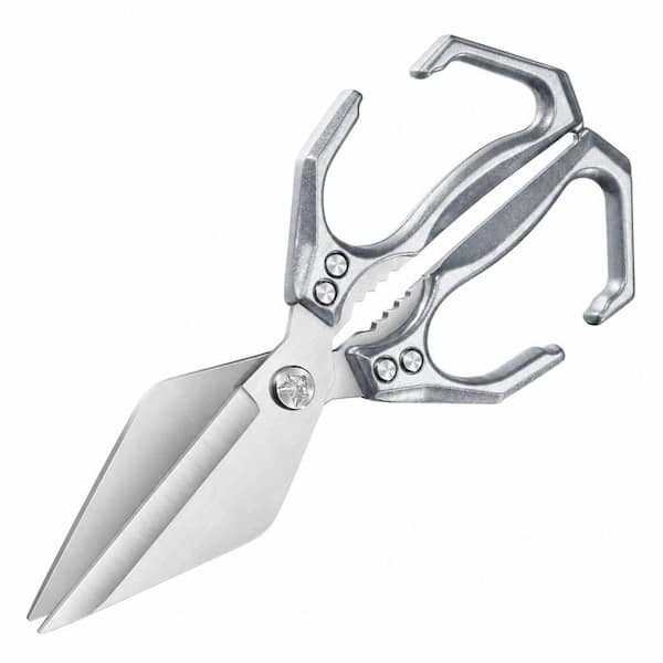 Silver Japanese Poultry Shears, Stainless Steel Kitchen Scissors with Ergonomic Handle for Chicken and Meat Cutting
