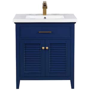 Cameron 30 in. W x 18.5 in. D Bath Vanity in Blue with Porcelain Vanity Top in White with White Basin