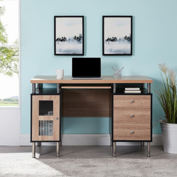 Modern Rectangular Home Office Desk with Drawers in Black  Home office  desks, Desk with drawers, Modern home office desk