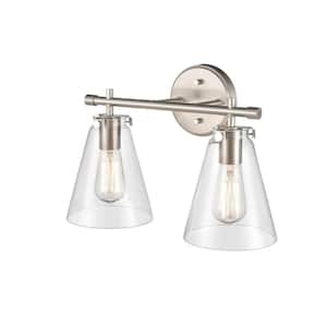 Aliza 16 in. 2-Light Brushed Nickel Vanity Light with Clear Glass