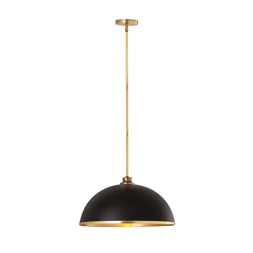 Landry 1-Light Matte Black + Rubbed Brass Pendant with Matte Black ...