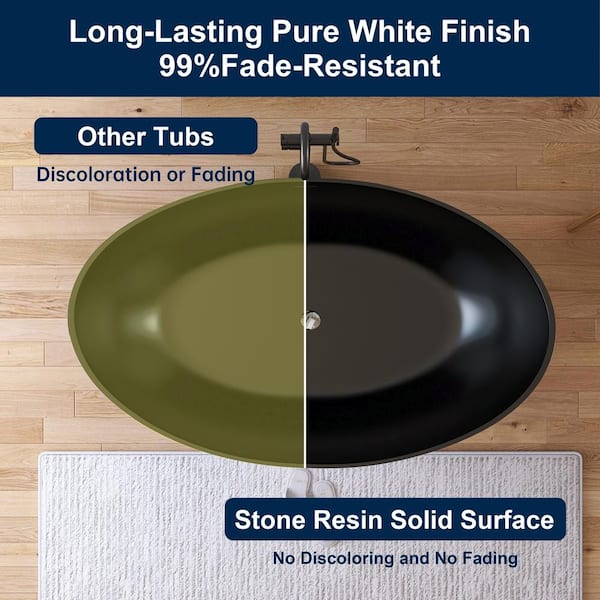 63 in. x 38.5 in. Wave Stone Resin Solid Surface Flatbottom Freestanding Soaking Bathtub in Matte White