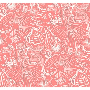 Idalia Coral Floral Flamingo Wallpaper