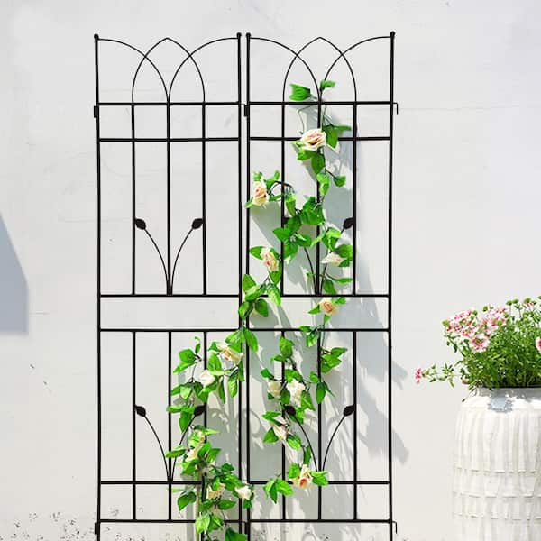 71 in. x 17.7 in. Metal Garden Trellis Rustproof Outdoor Flower Support for Climbing Plants, Black (4-Pack)