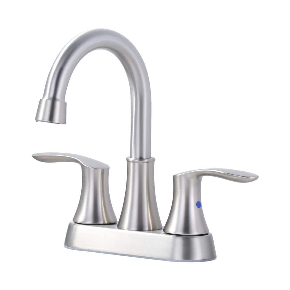 Brushed Nickel 4-Inch Centerset Double Handle High Arc Bathroom Faucet
