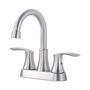 4 in. Centerset Double Handle 3 Holes High Arc Bathroom Faucet with Pop-Up Drain in Brushed Nickel