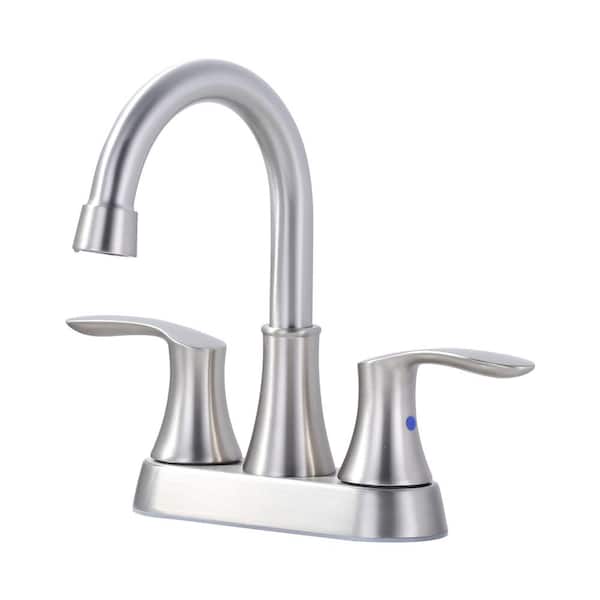ARCORA 4 in. Centerset Double Handle 3 Holes High Arc Bathroom Faucet with Pop-Up Drain in Brushed Nickel