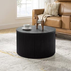 Deliat Black Modern 23.6 in. Wood Storage Round Coffee Table