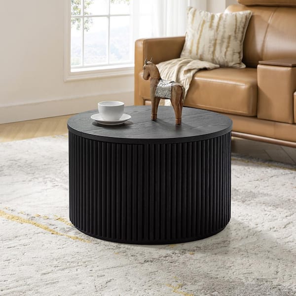 JAYDEN CREATION Deliat Black Modern 23.6 in. Wood Storage Round Coffee Table