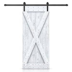 20 in. x 84 in. X Bar Ready To Hang Wire Brushed White Thermally Modified Solid Wood Sliding Barn Door with Hardware Kit