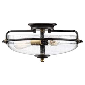 Griffin 17 in. 3-Light Palladian Bronze with Clear Glass Flush Mount