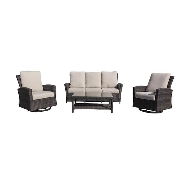 Courtyard Casual Cheshire 4-Piece Aluminum Sofa and Swivel Glider Set with Cream Cushions