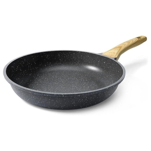 9.5 in. Grey Granite Non-Stick Frying Pan with Heat-Resistant Ergonomic Handle, Cast Aluminum, Induction Ready