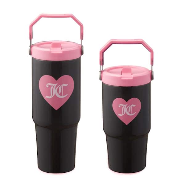 Flip Flow Mommy & Me 20 oz / 30 oz Black Stainless Steel Screw Top Tumbler with Flip Straw and Carry Handle