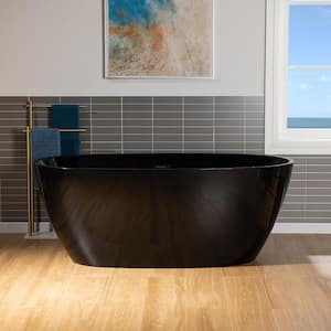 59 in. L x 31.5 in. W Contemporary Acrylic Soaking Bathtub in Glossy Black Inside and Outside with Matte Black Drain