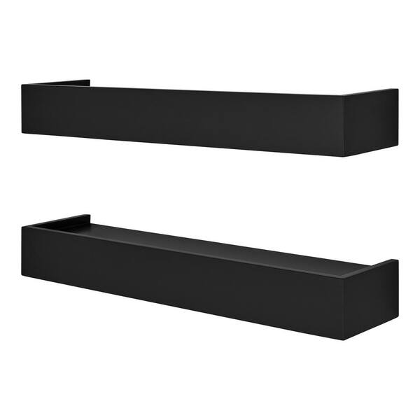 StyleWell Modern Black Wood Floating Wall Shelf (Set of 2) (24