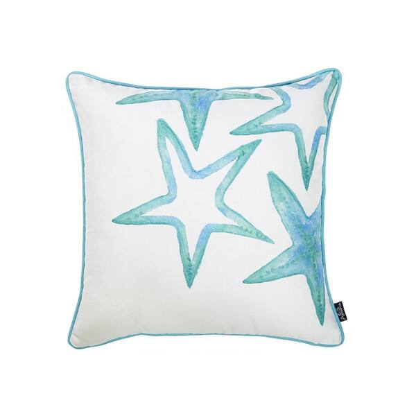 White Cushion Cover Aqua Stripes Nautical Fresh 18" x 15". Blue Cotton 