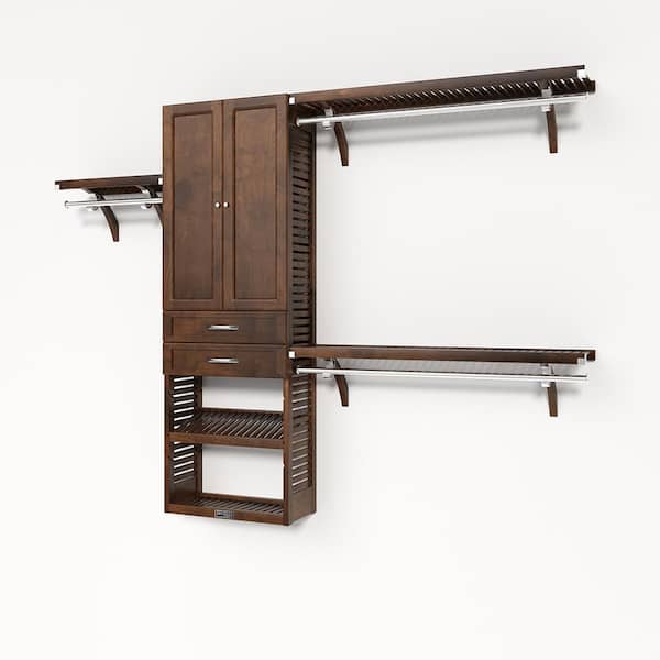 72 in. W - 120 in. W Chestnut Reach in with 2 Shaker Style Drawers and Wood Door 12 in. Shlef Wood Closet System