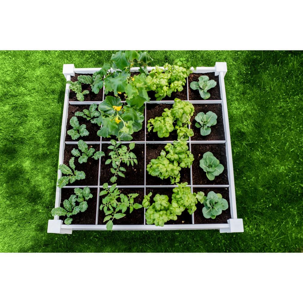 Classic White Vinyl 48" x 48" Raised Garden Bed with Grid
