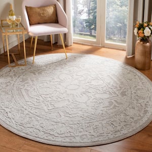 Reflection Beige/Cream 7 ft. x 7 ft. Round Floral Border Area Rug