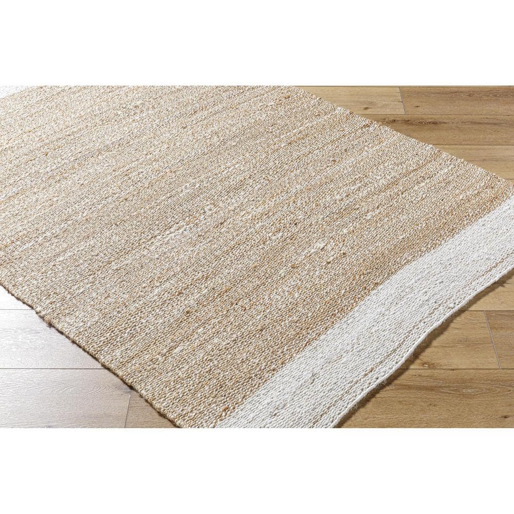 Handwoven Beige and White Jute Rectangular Area Rug