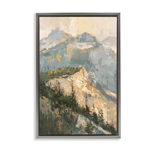 Stupell Industries Rugged Mountains View by Petal Prints Design Gray Floater Frame Nature Graphic Art Print 25 in. x 17 in.
