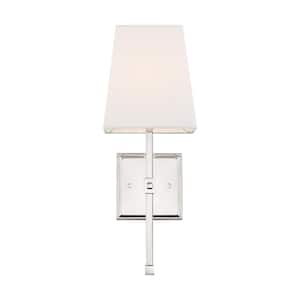 Highline 6 in. 1-Light Polished Nick Vanity Light with White Fabric Shade