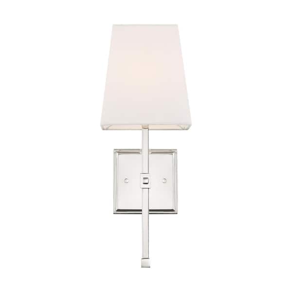 SATCO Highline 6 in. 1-Light Polished Nick Vanity Light with White Fabric Shade