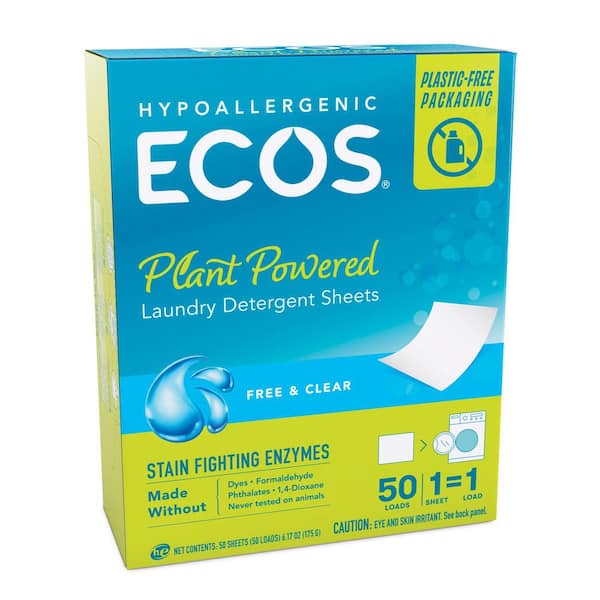 ECOS 50 Squares, Free and Clear Liquidless Laundry Detergent Sheets (10-Pack)