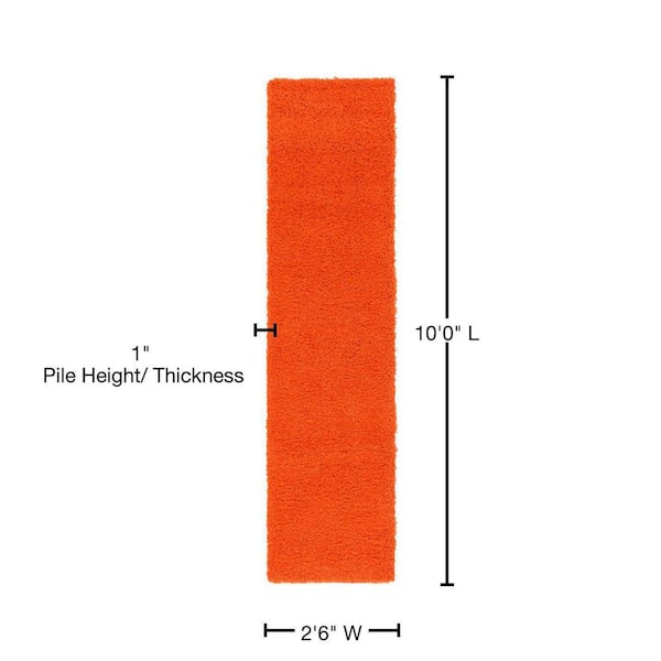 Unique Loom Solid Shag Tiger Orange 10 ft. Runner Rug 3126272