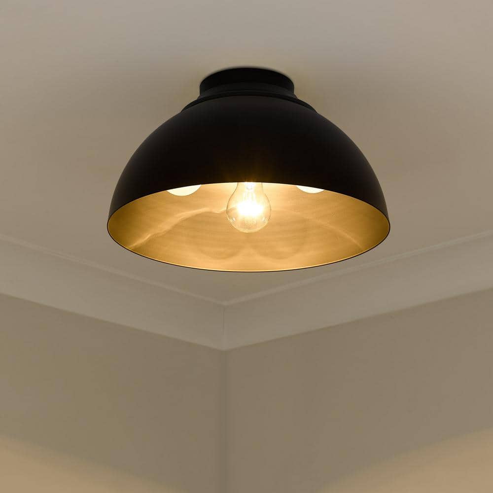 Zoey Matte Black Glass Bowl Flush Mount Light, 13.75"