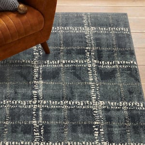 Blue and Ivory  4 ft. x 6 ft. Geometric Power Loom Stain Resistant Area Rug