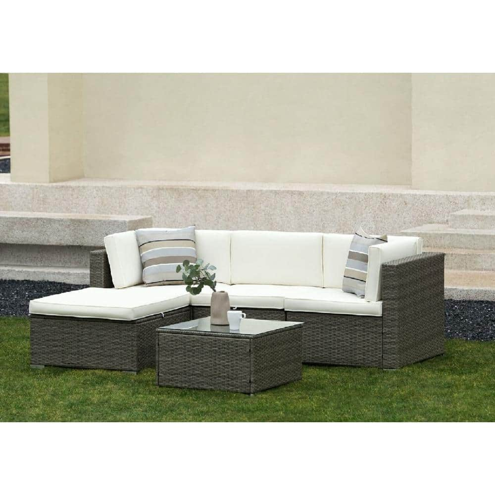 Patiowell 5-Piece Wicker Outdoor Patio Furniture Set Sectional Sofa ...